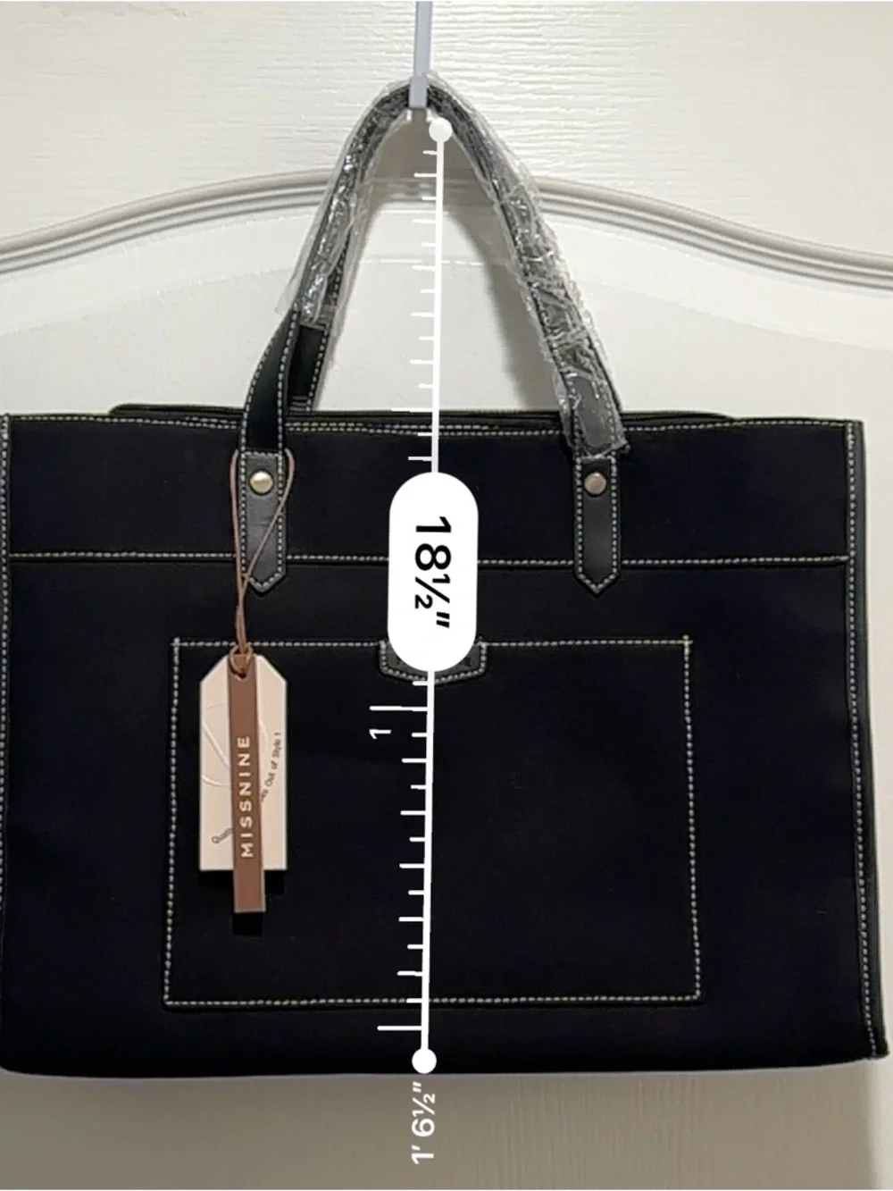 Missnine Black Laptop Canvas Tote Bag with Shoulder Strap - NWT